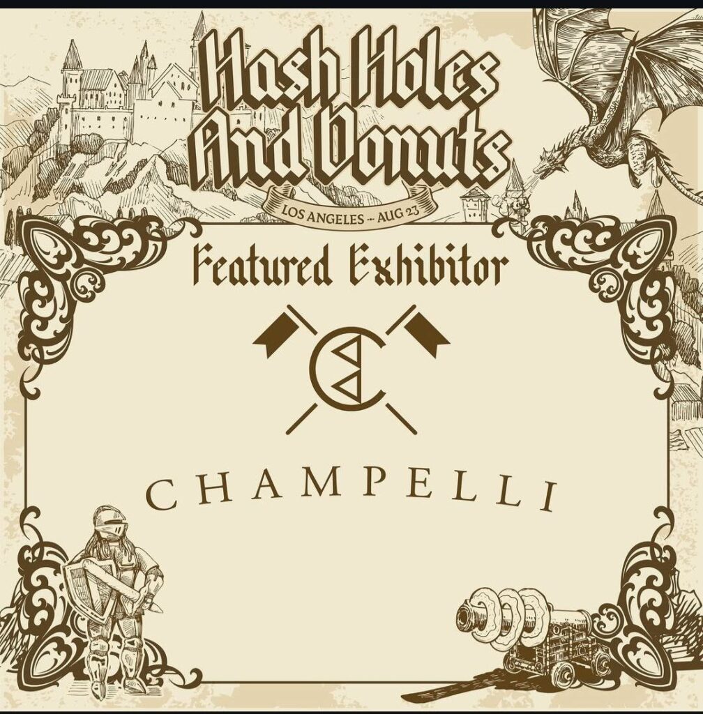 photo_5823283657291450562_y Champelli hashhole and donut collab displayed on branded packaging—hand-rolled, terp-rich, and styled for the culture.